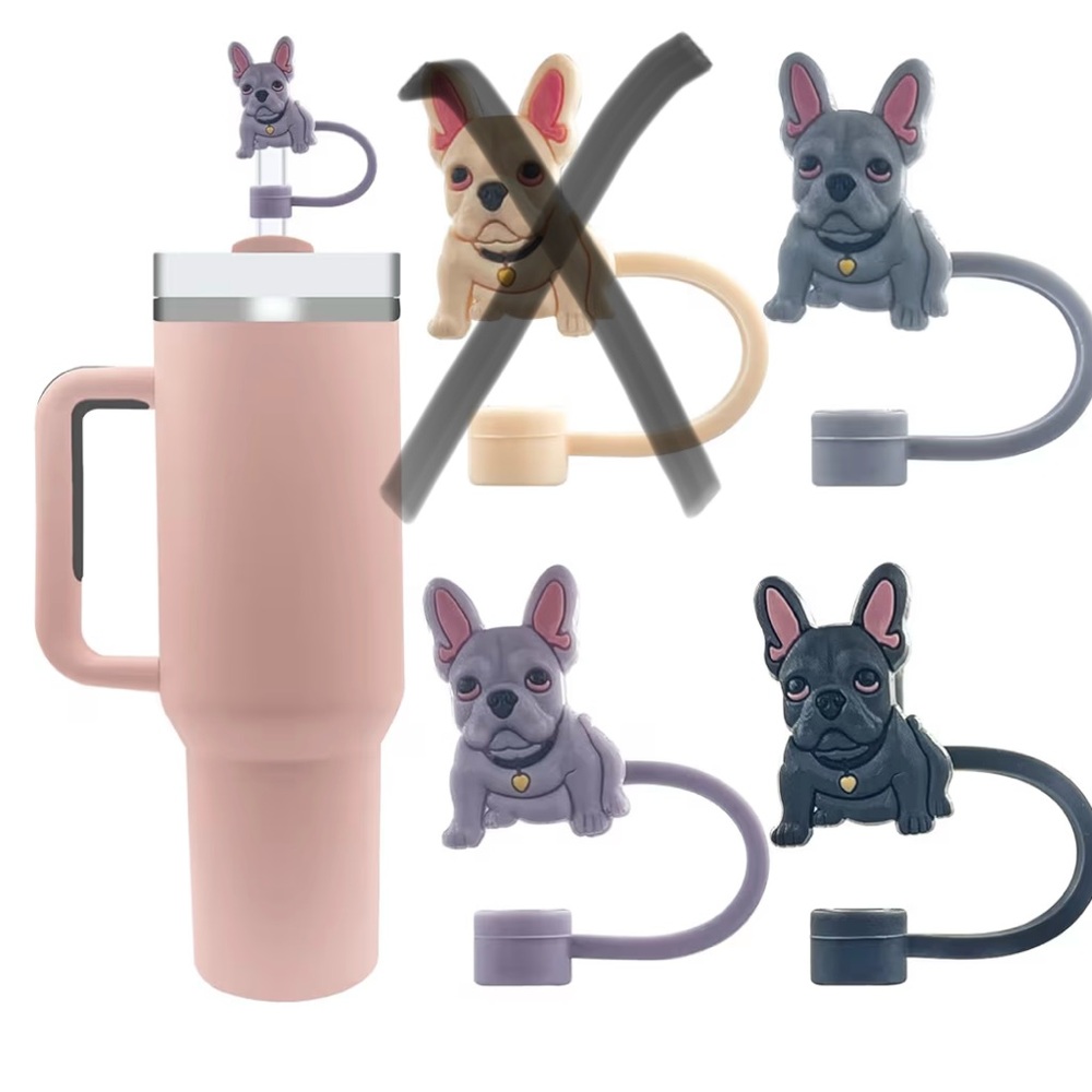 Cute French Bulldog straw toppers (3 pk)